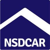 A blue square with the letters nsdcar written in white.