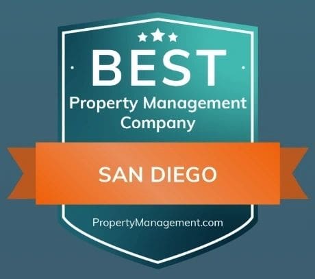 A badge that says best property management company in san diego.