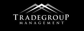 A black and white logo of tradegroup management