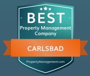 A badge that says best property management company carlsbad.